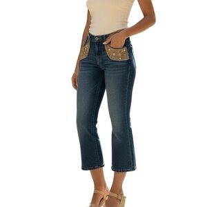 Elite Jeans Cropped Wide Leg Jeans Embellished Sequins Rhinestones